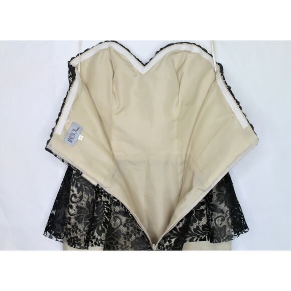 Impression Size 6 Strapless Satin & Lace Peplum Black Mini Dress Lined Sexy Prom - Picture 7 of 8